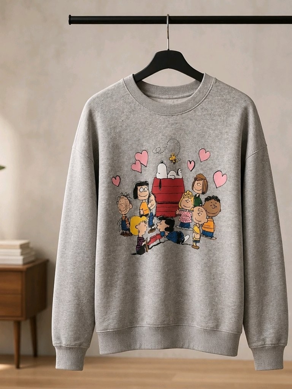 Peanuts Grey Crewneck Sweatshirt with Character Graphic